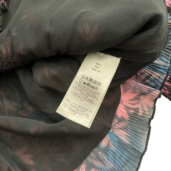 Ganni Floral Pleated Georgette Smock Blouse Purple Size FR 40 US 8-10 M Coquette - Picture 9 of 13